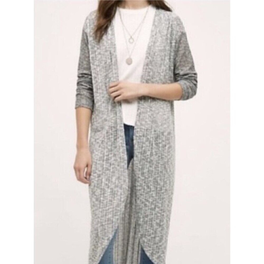 Anthropologie Postmark Long Knit Cardigan Heathered Gray Women's Sz S Waterfall